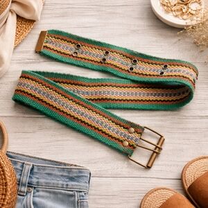 Jenny Krauss Woven Wool Belt – Multicolor Stripe – Brass Buckle
